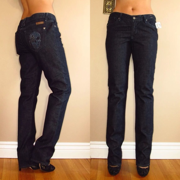 J & Company Skull Swarovski Crystal Straight Jeans Y2K Vintage Lot to Mid Rise - Picture 2 of 8